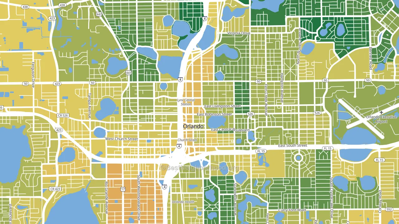 Central Business District, Orlando, FL block-group voter-turnout map