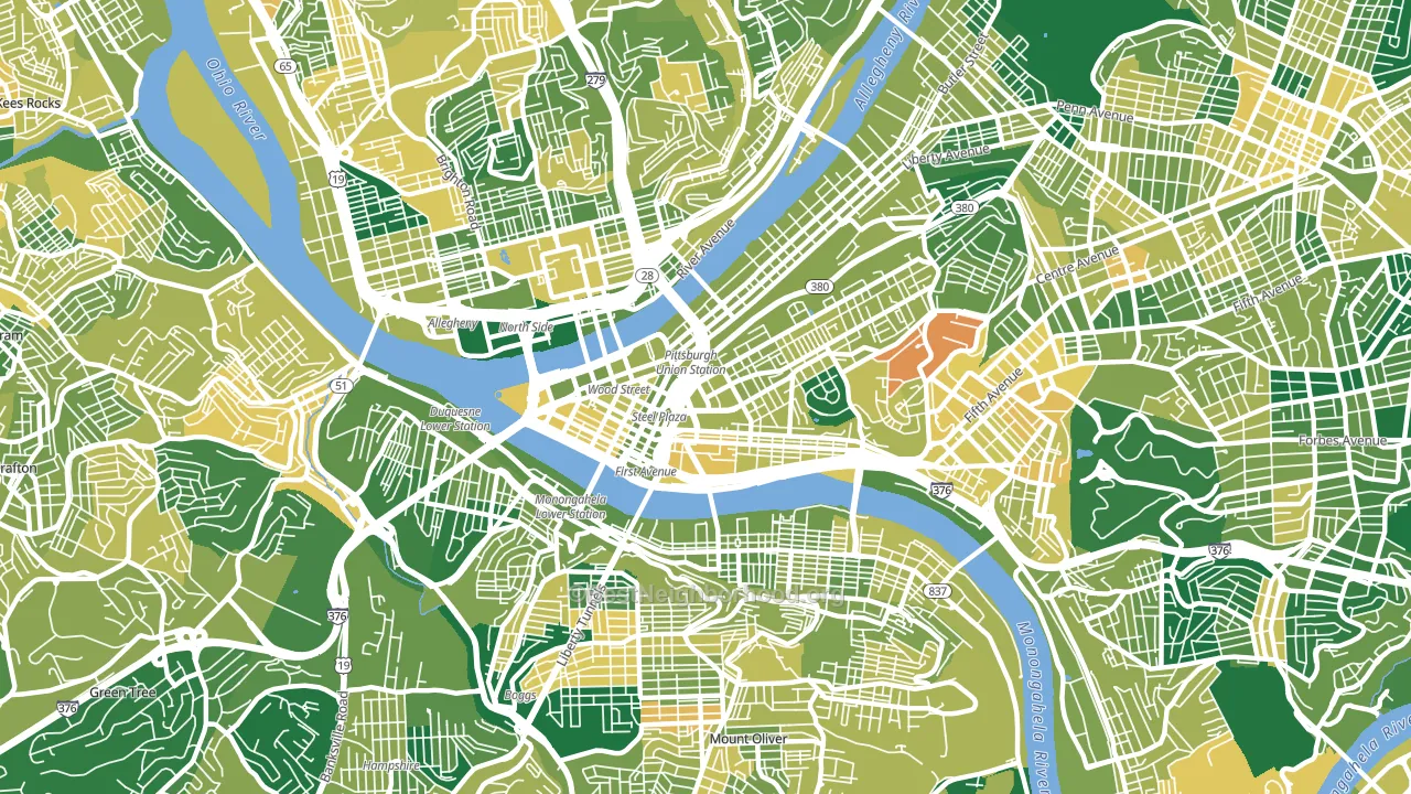 Central Business District, Pittsburgh, PA block-group voter-turnout map