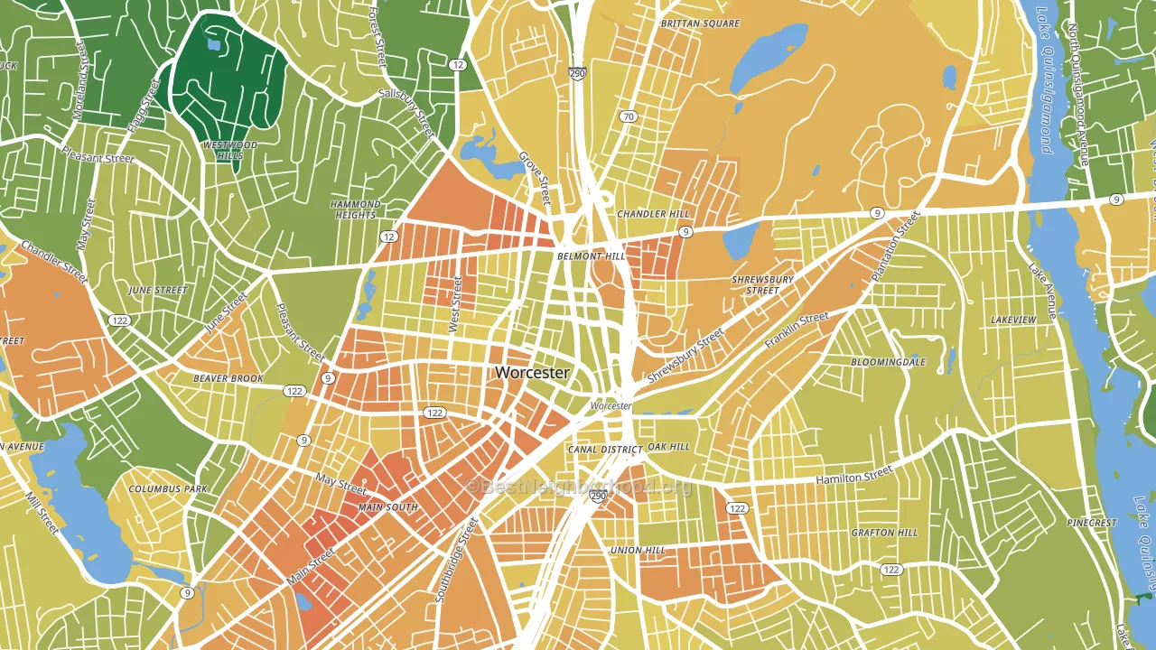 Central Business District, Worcester, MA block-group voter-turnout map