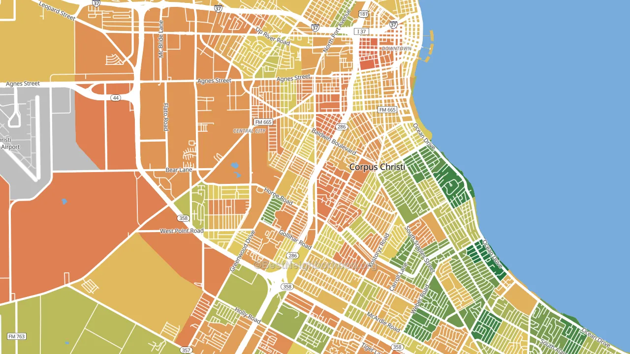 Central City, Corpus Christi, TX block-group voter-turnout map