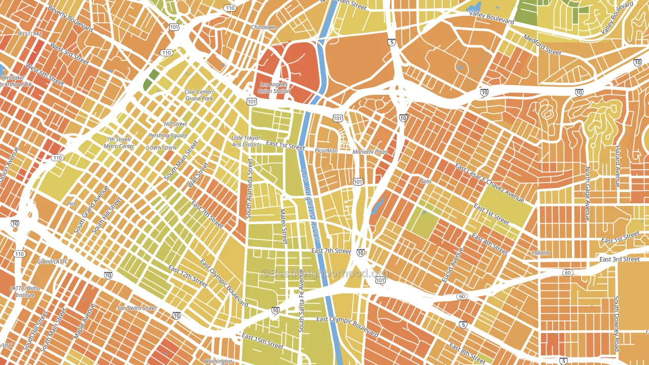 Central City East, Los Angeles, CA block-group voter-turnout map