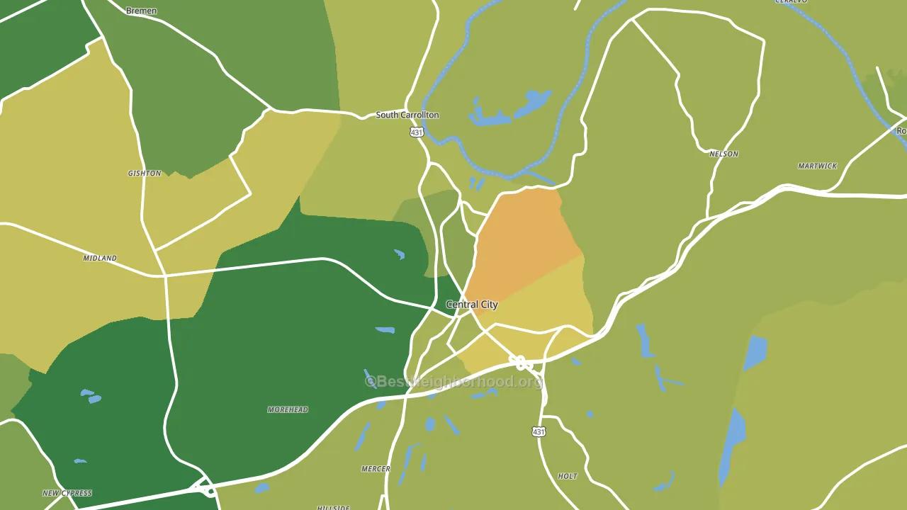 Central City, KY block-group voter-turnout map