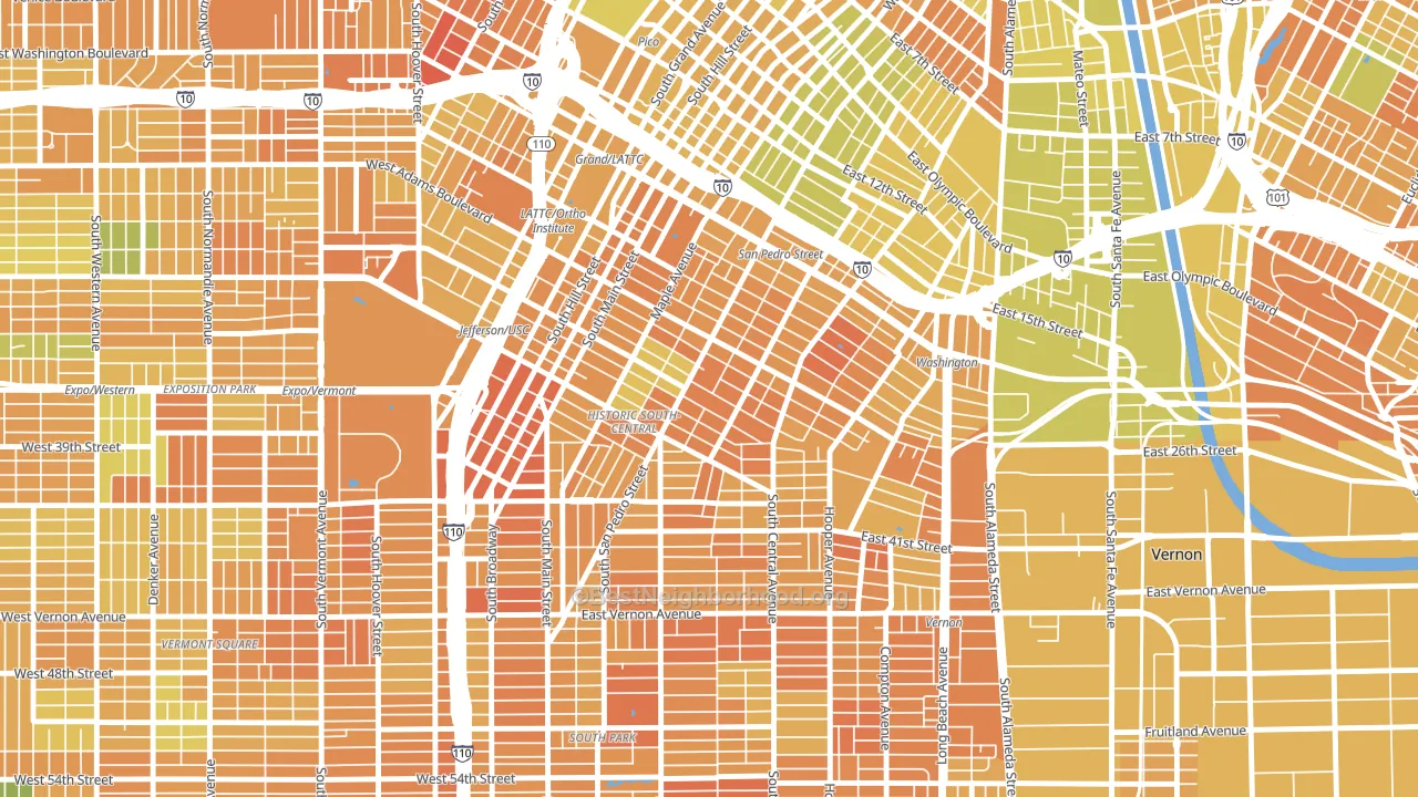 Central City, Los Angeles, CA block-group voter-turnout map