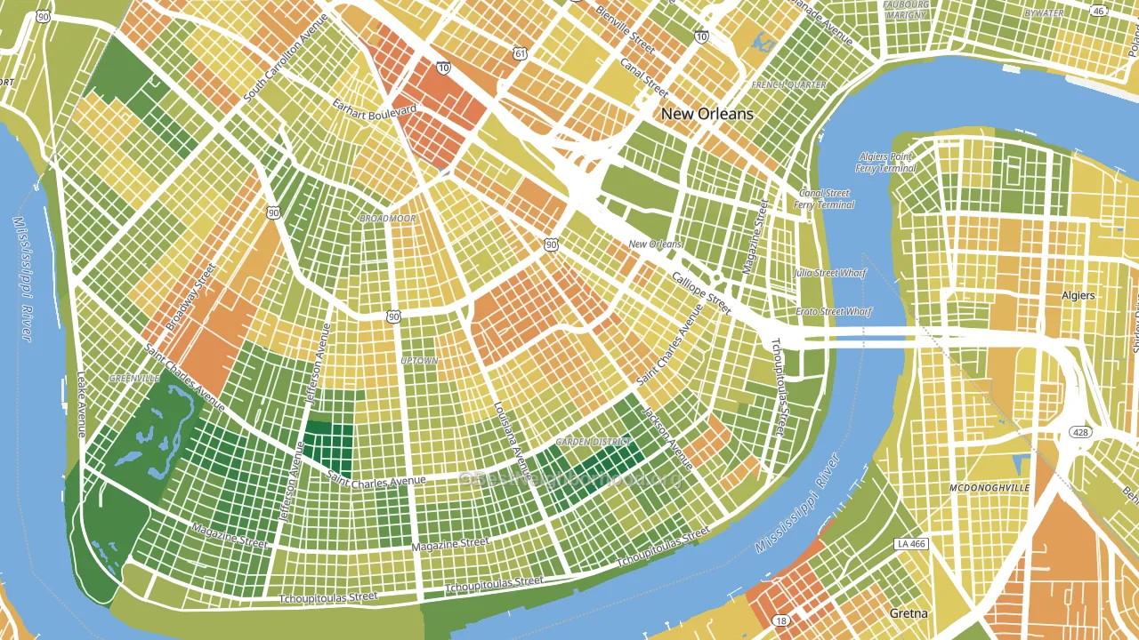 Central City, New Orleans, LA block-group voter-turnout map