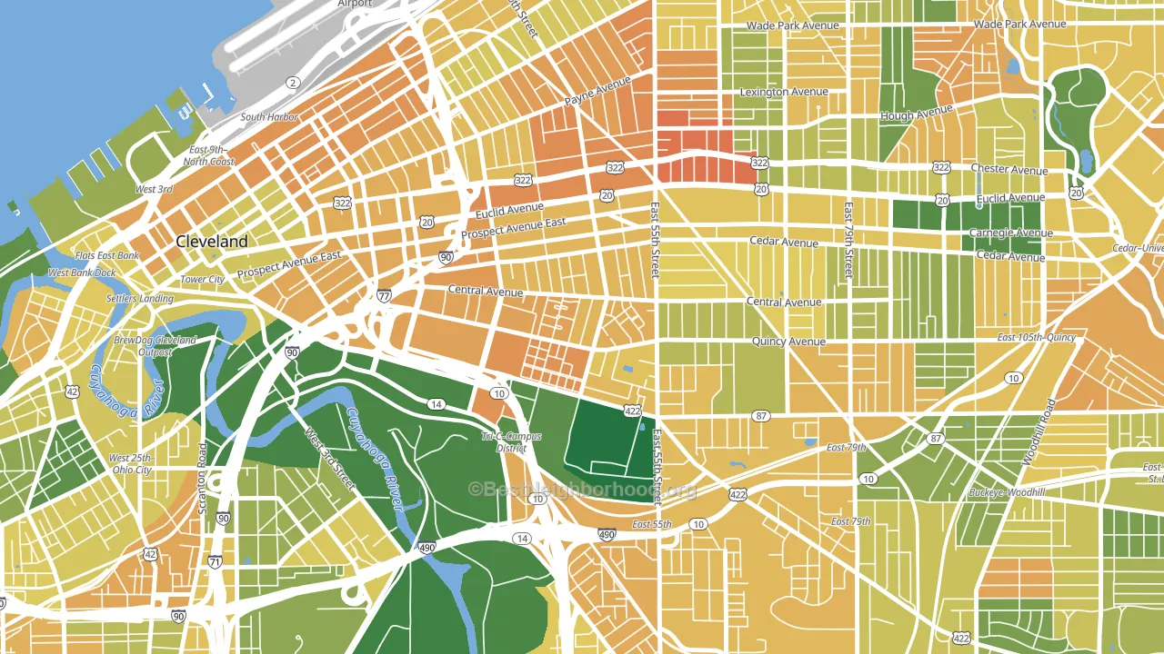 Central, Cleveland, OH block-group voter-turnout map