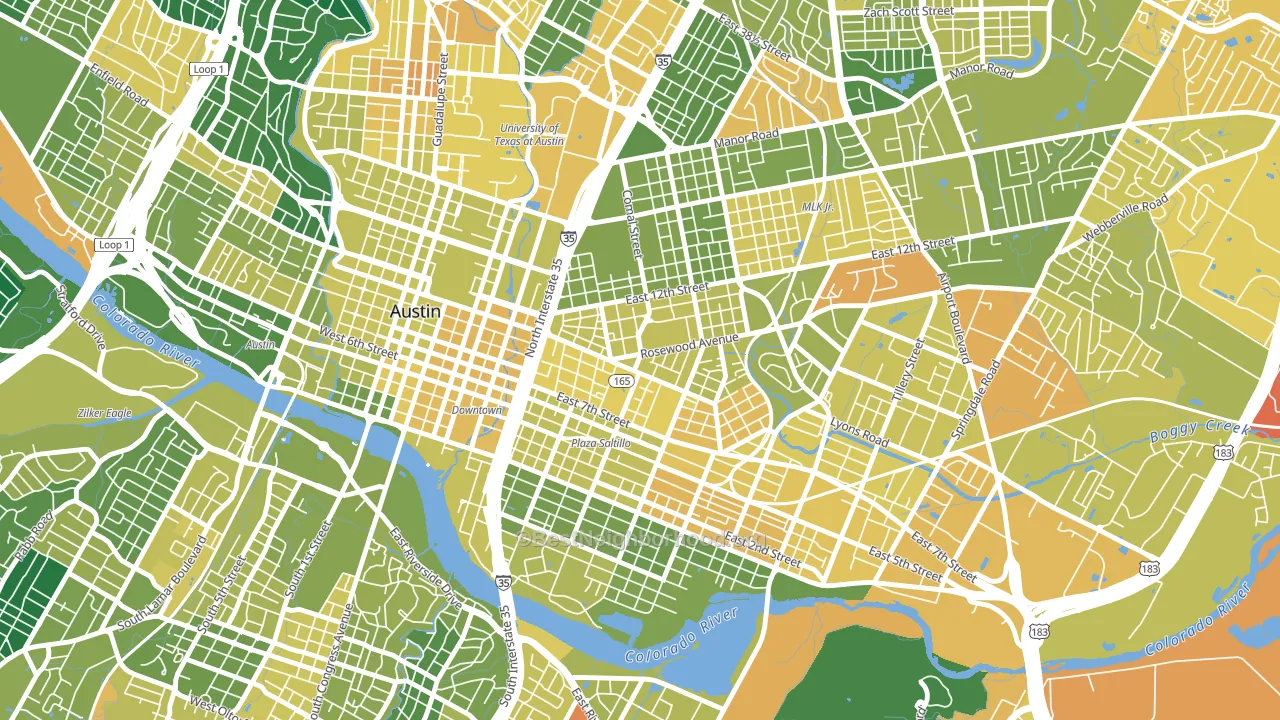Central East Austin, Austin, TX block-group voter-turnout map