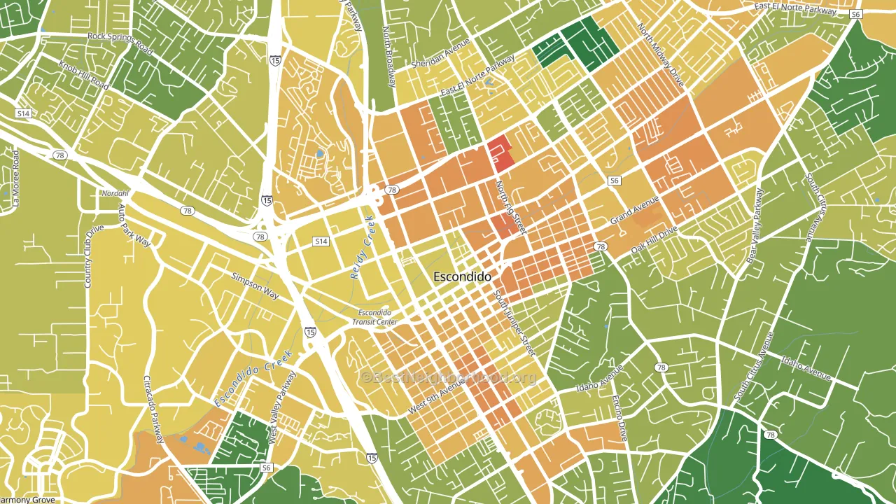 Central Escondido, Escondido, CA block-group voter-turnout map