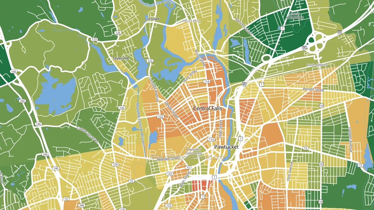 Central Falls, RI block-group voter-turnout map