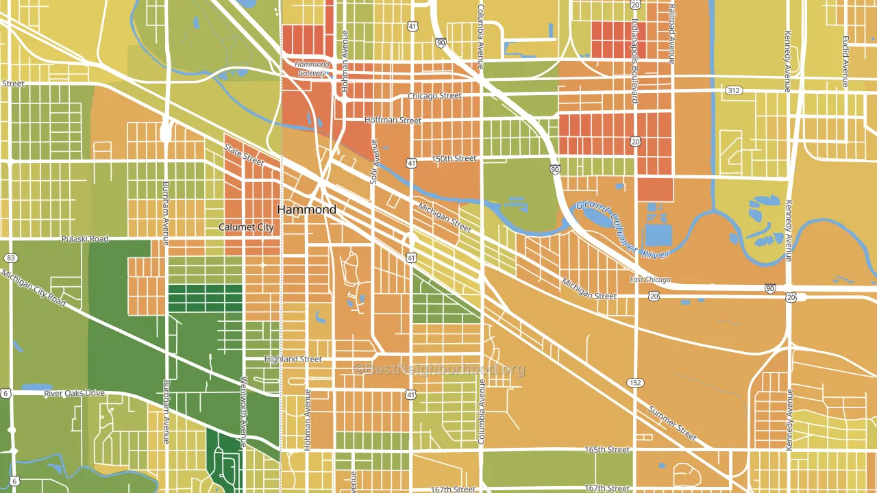 Central Hammond, Hammond, IN block-group voter-turnout map