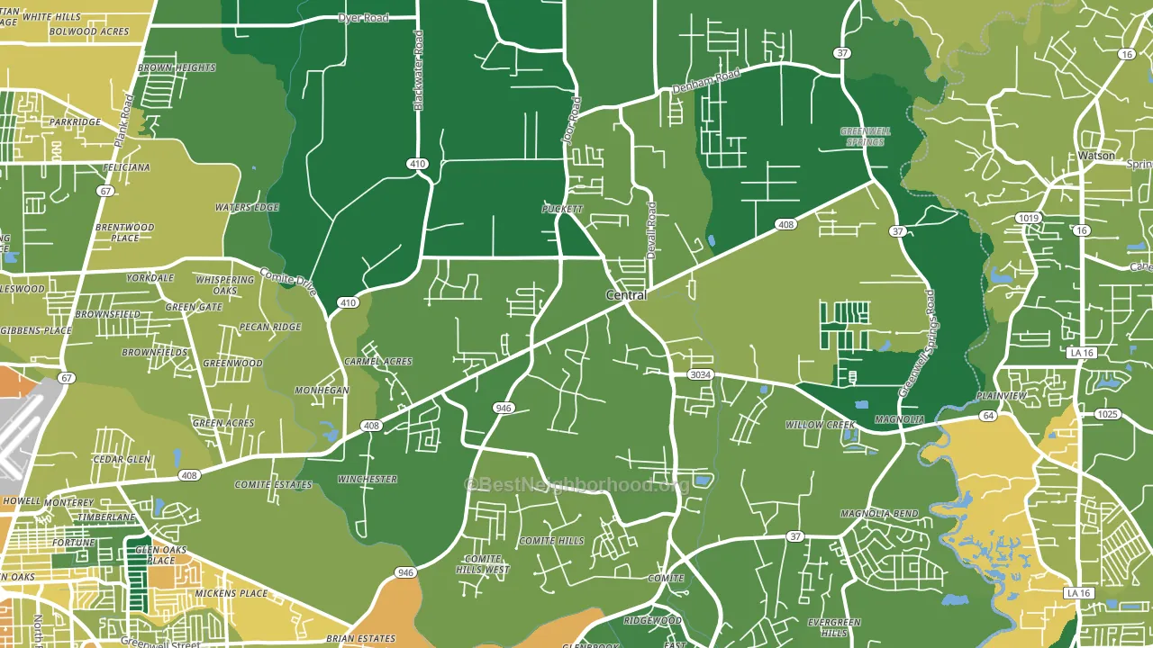 Central, LA block-group voter-turnout map