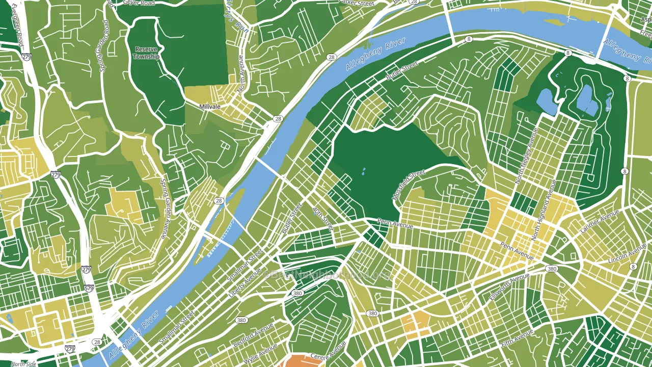 Central Lawrenceville, Pittsburgh, PA block-group voter-turnout map