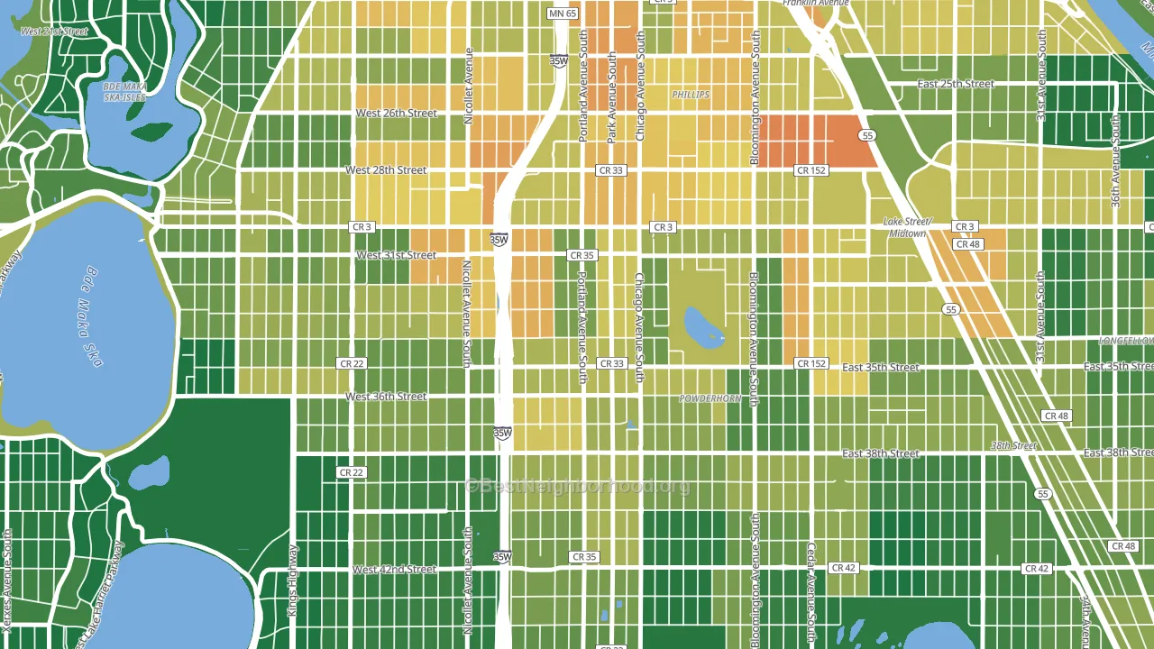 Central, Minneapolis, MN block-group voter-turnout map