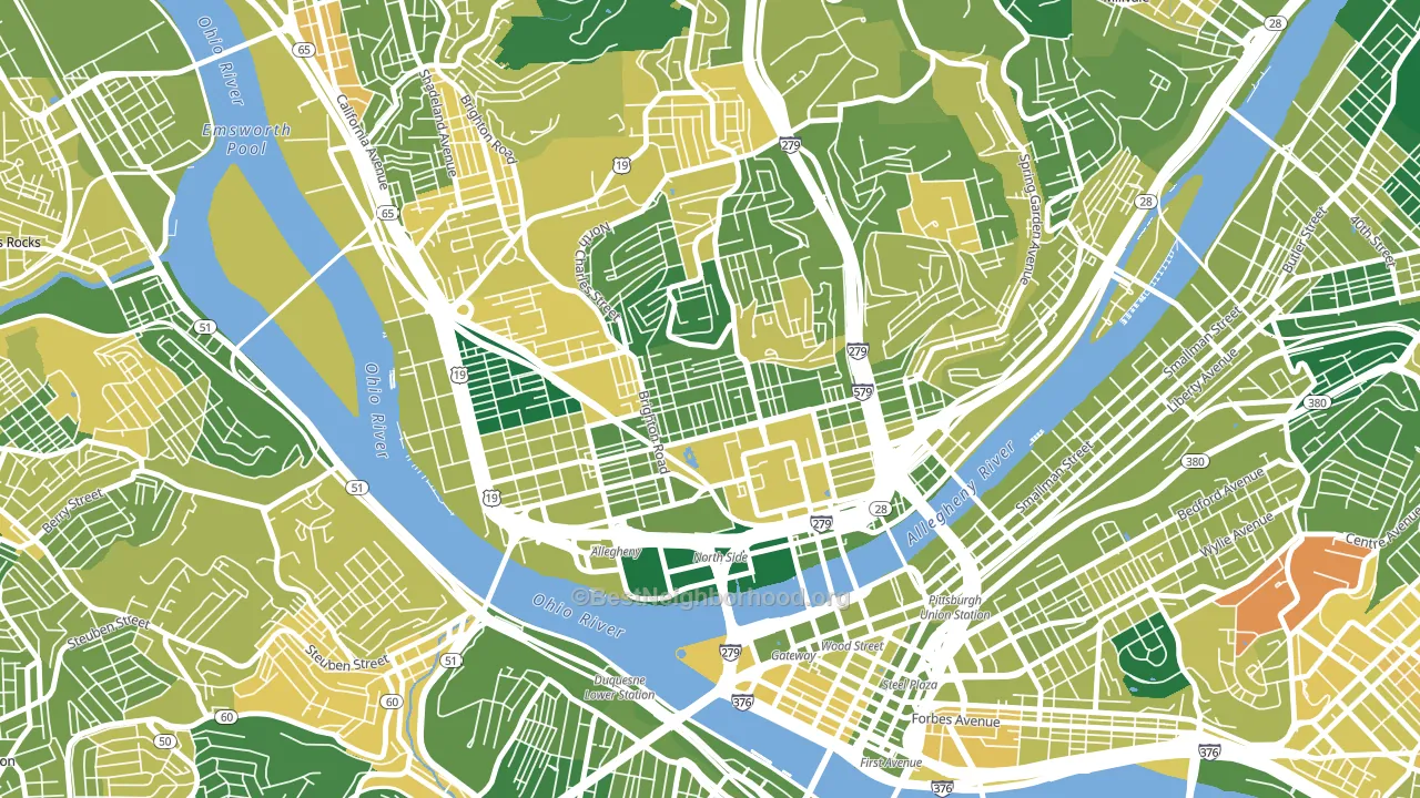 Central Northside, Pittsburgh, PA block-group voter-turnout map
