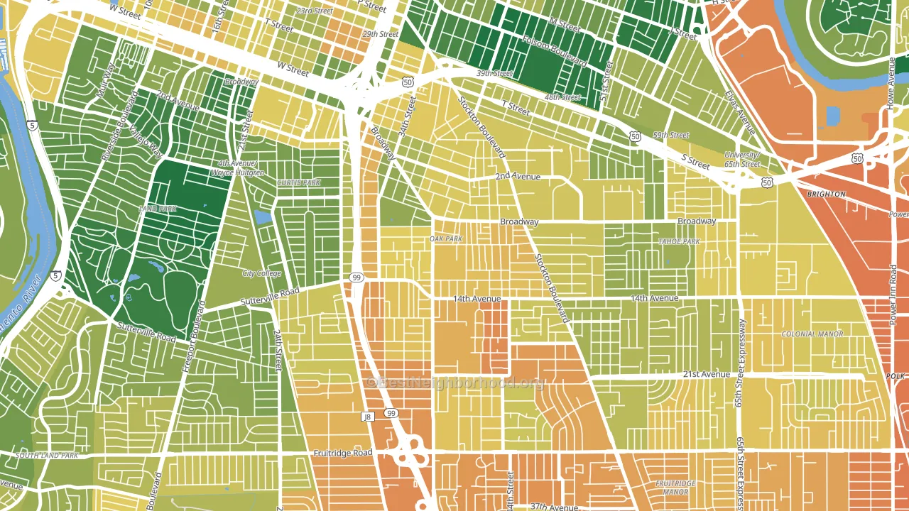 Central Oak Park, Sacramento, CA block-group voter-turnout map