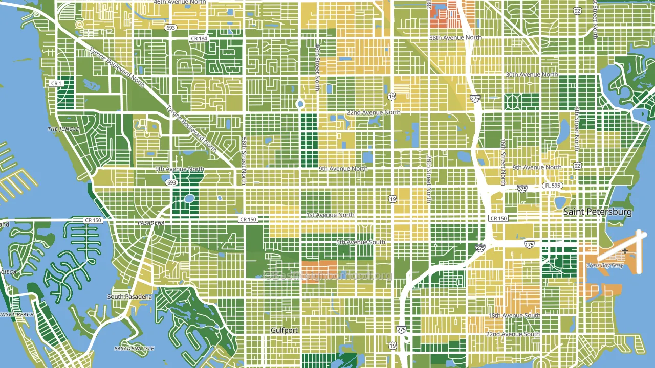 Central Oak Park, St. Petersburg, FL block-group voter-turnout map