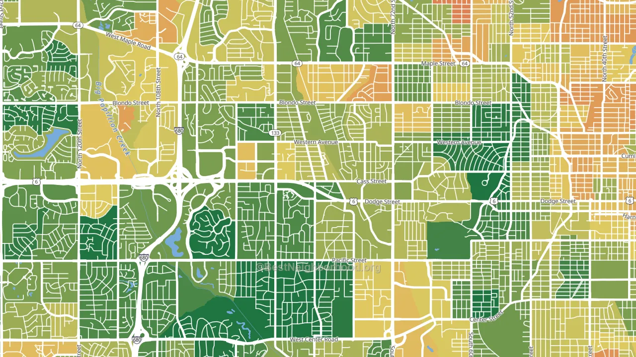Central Omaha, Omaha, NE block-group voter-turnout map