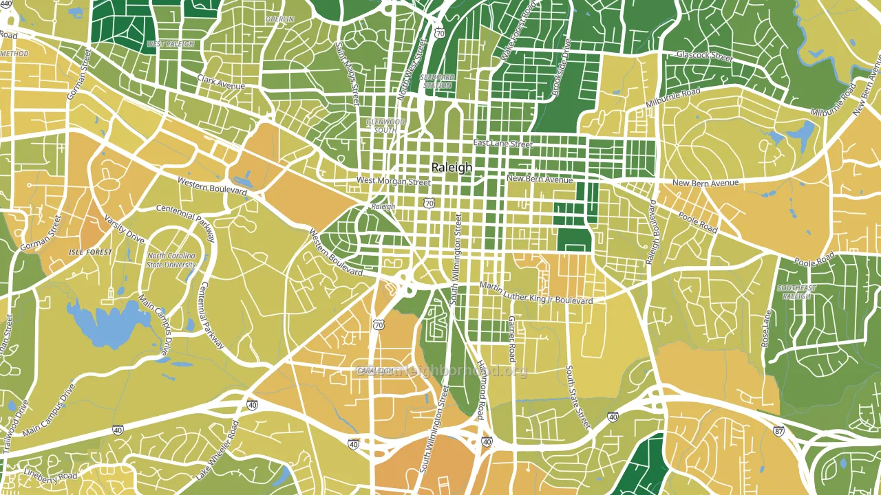 Central, Raleigh, NC block-group voter-turnout map