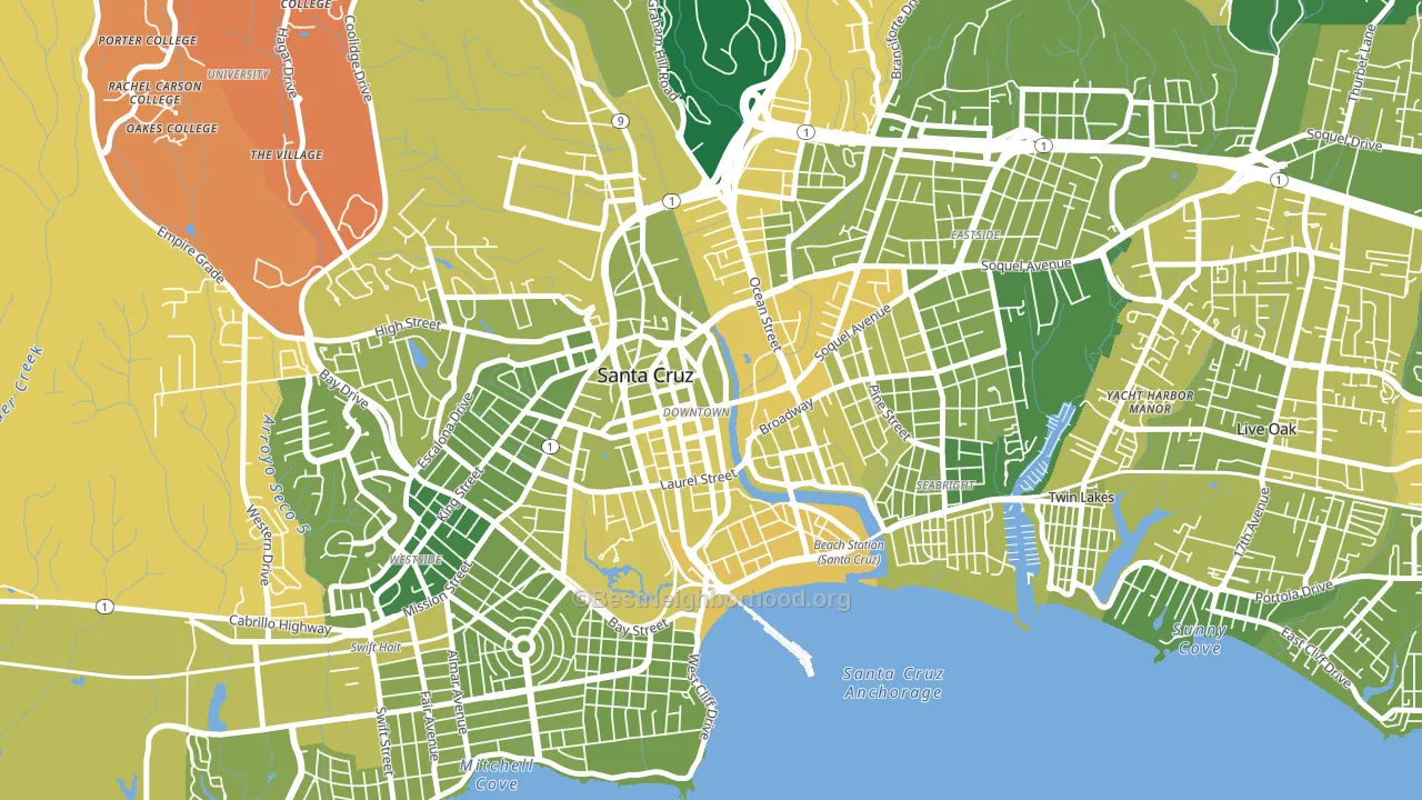 Central Santa Cruz, Santa Cruz, CA block-group voter-turnout map