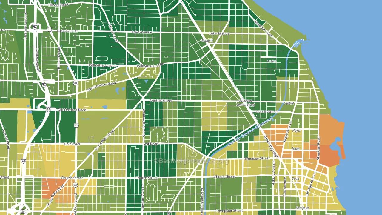 Central Street Merchant District, Evanston, IL block-group voter-turnout map