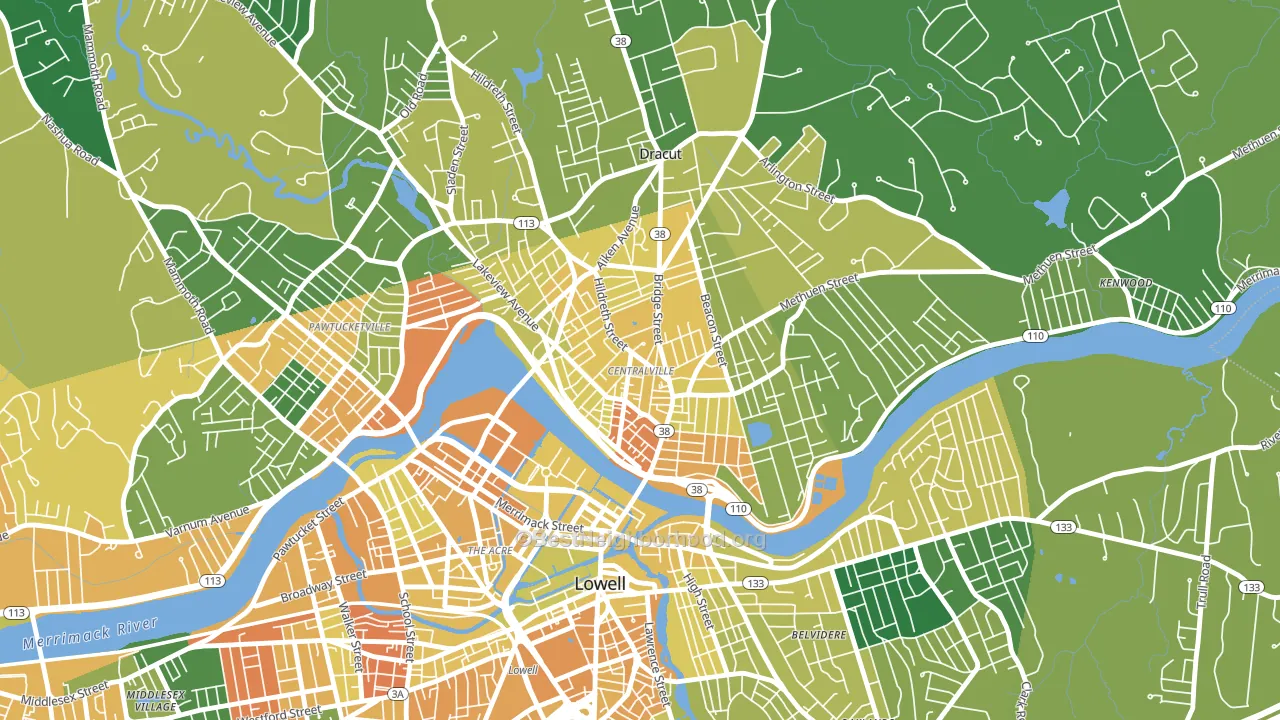 Centralville, Lowell, MA block-group voter-turnout map