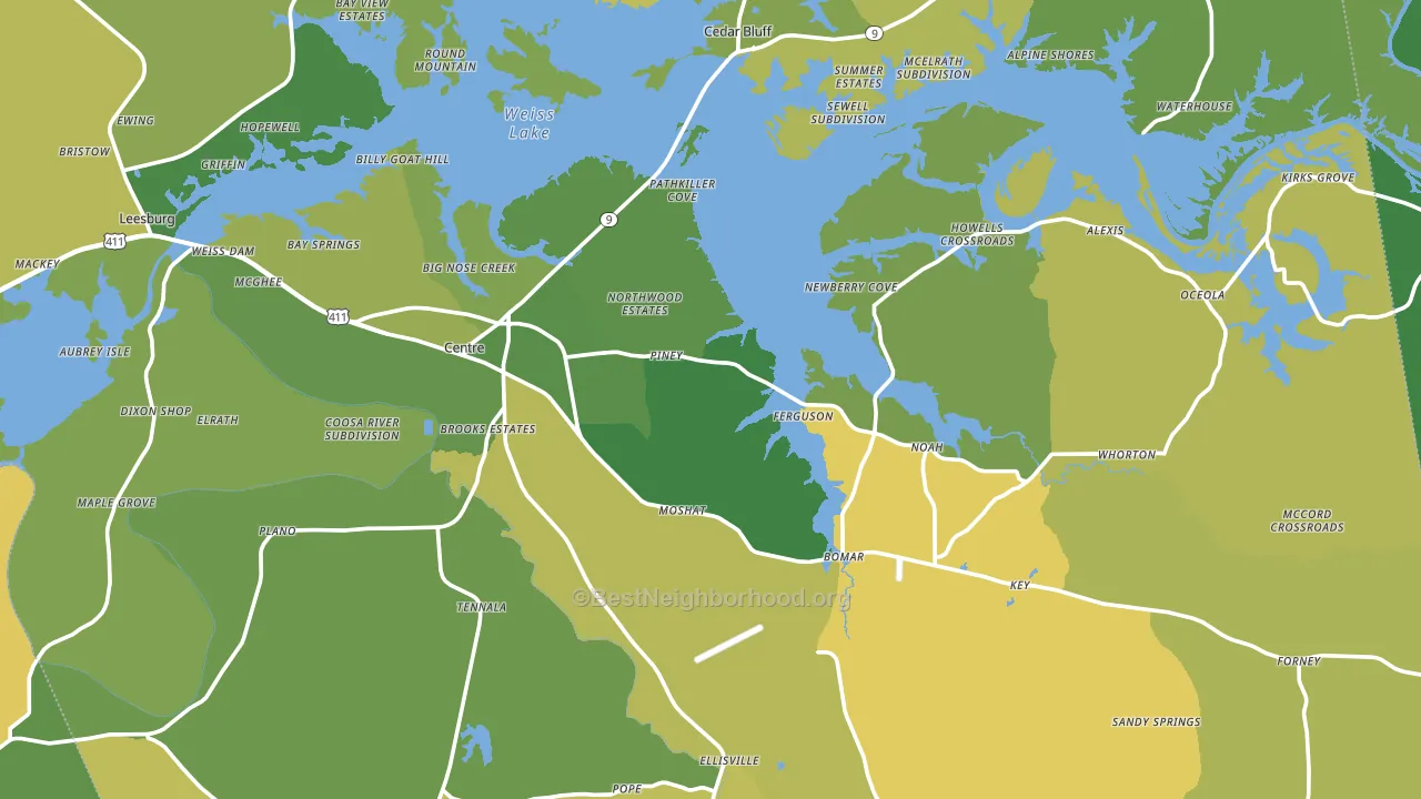 Centre, AL block-group voter-turnout map