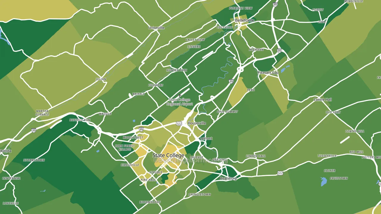 Centre County, PA block-group voter-turnout map