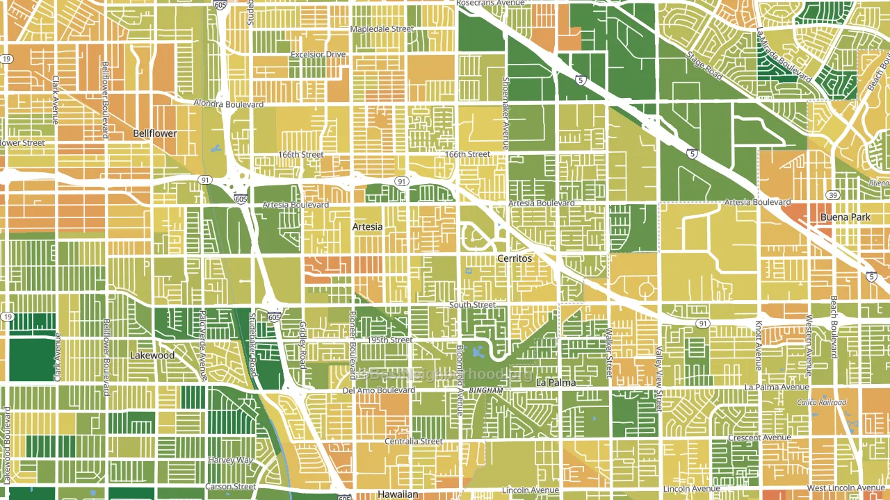 Cerritos, CA block-group voter-turnout map
