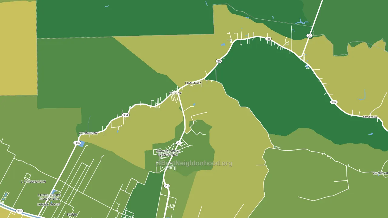 Chackbay, LA block-group voter-turnout map