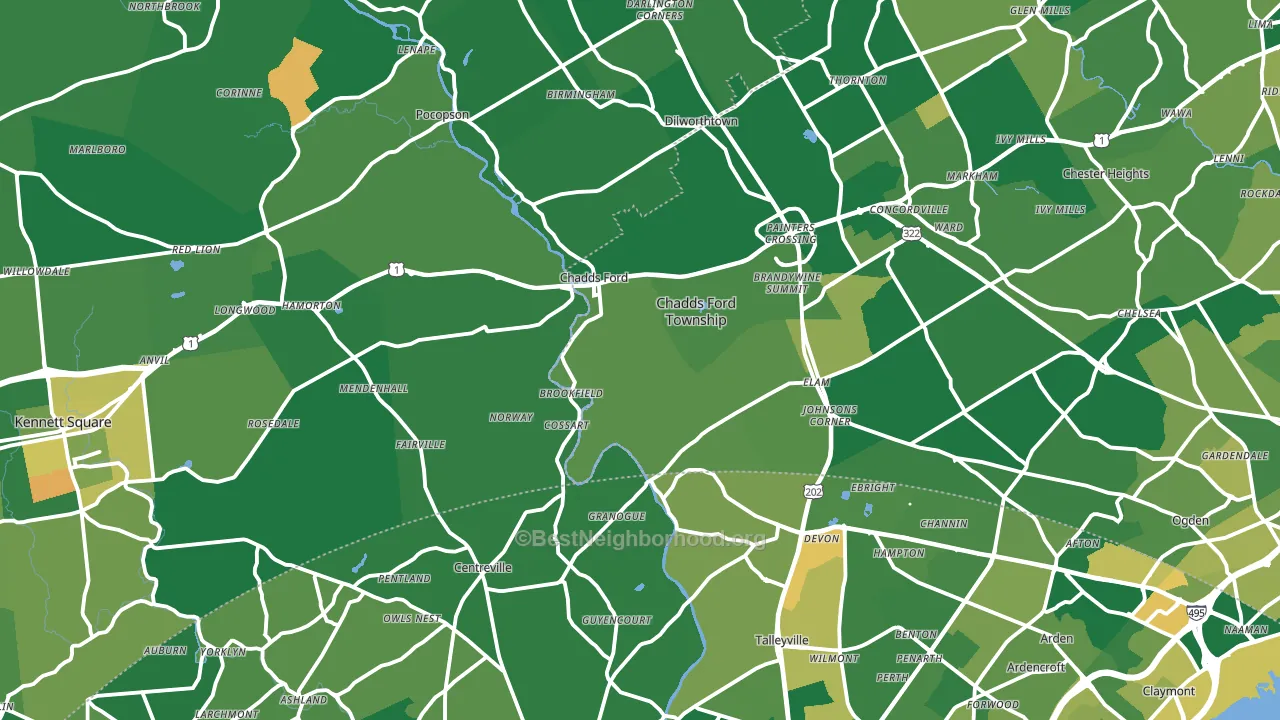 Chadds Ford, PA block-group voter-turnout map