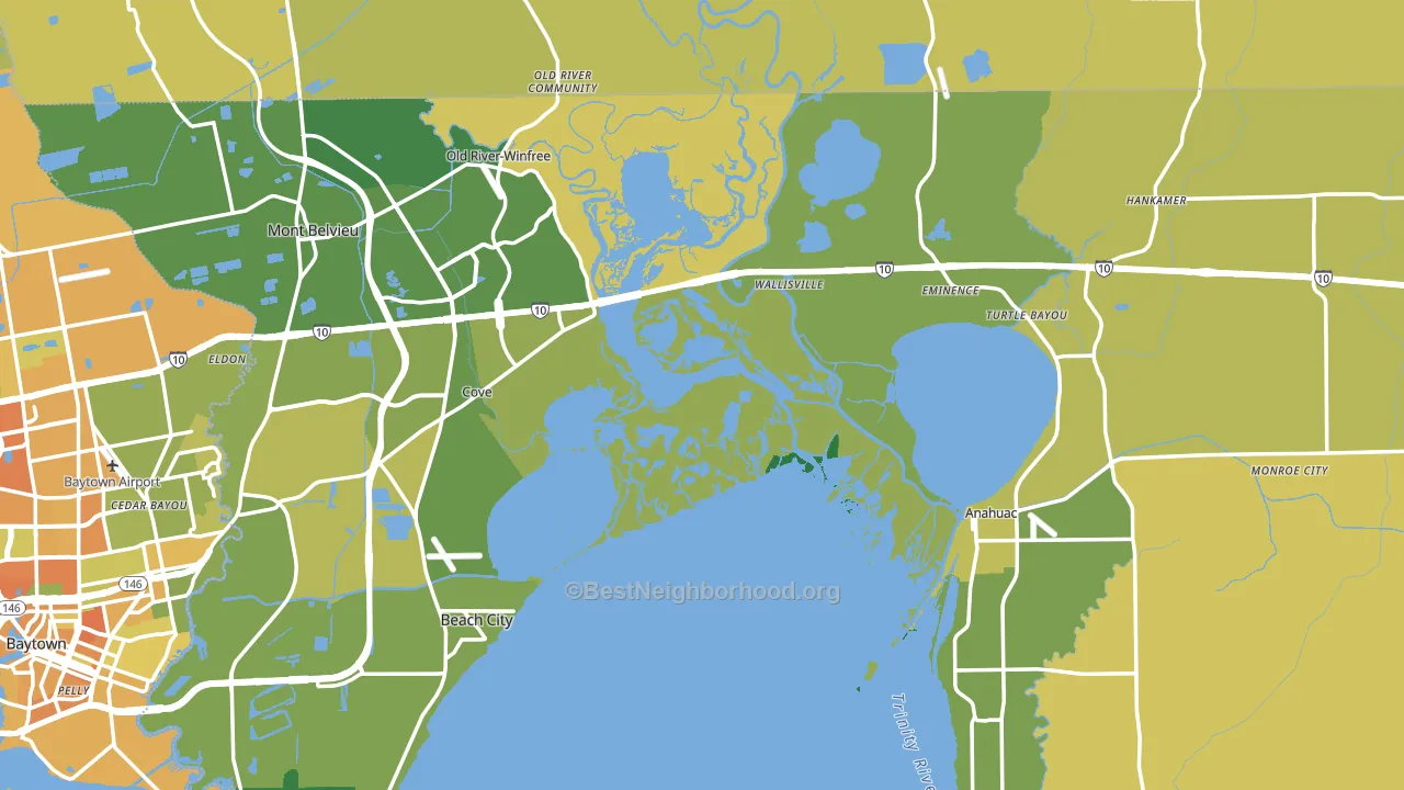 Chambers County, TX block-group voter-turnout map