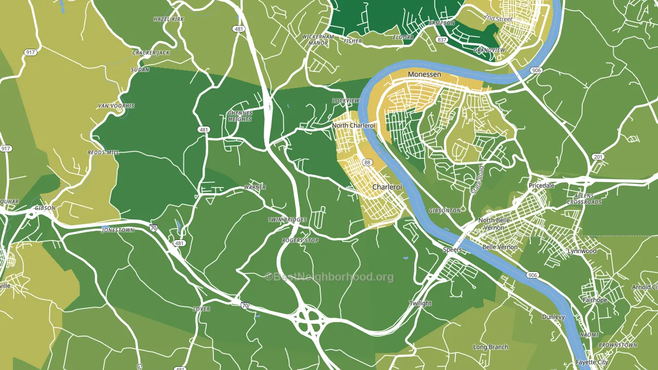 Charleroi, PA block-group voter-turnout map