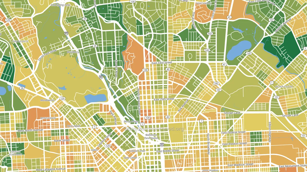 Charles Village, Baltimore, MD block-group voter-turnout map