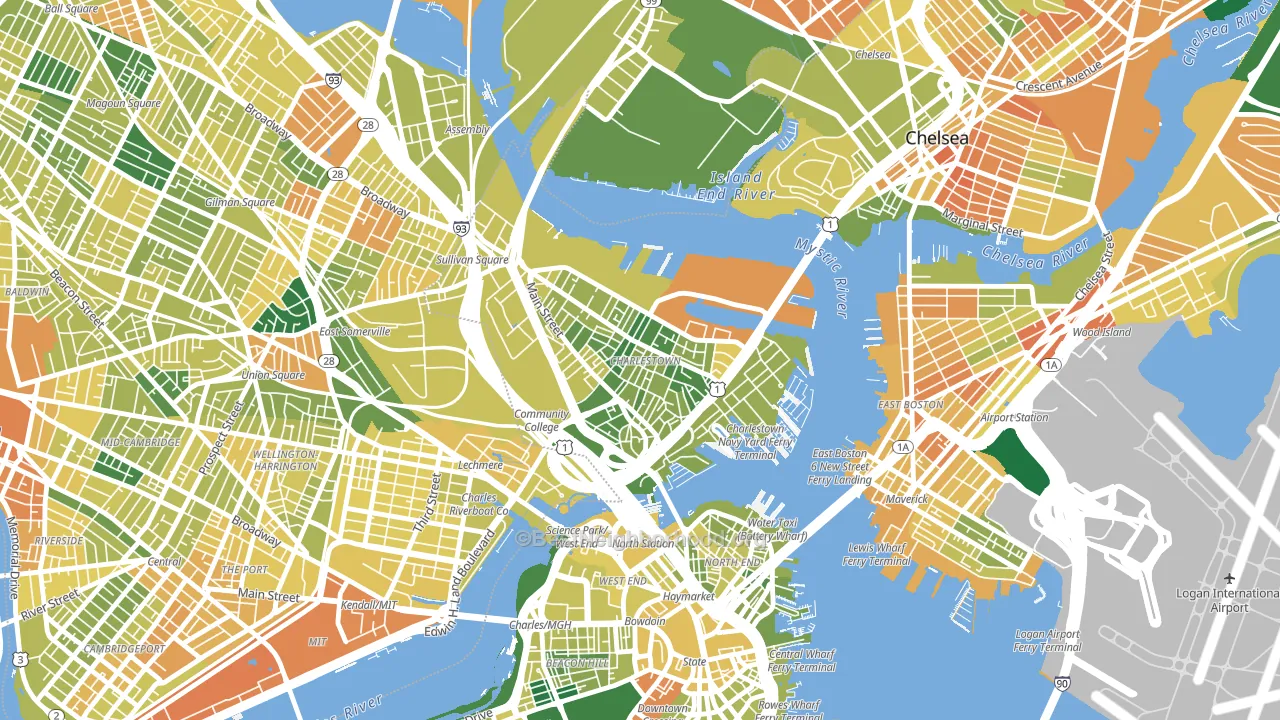 Charlestown, MA block-group voter-turnout map