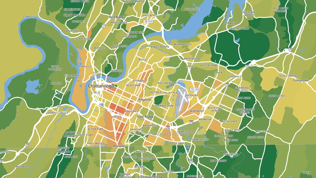 Chattanooga, TN block-group voter-turnout map