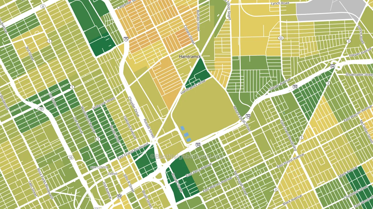 Chene, Detroit, MI block-group voter-turnout map