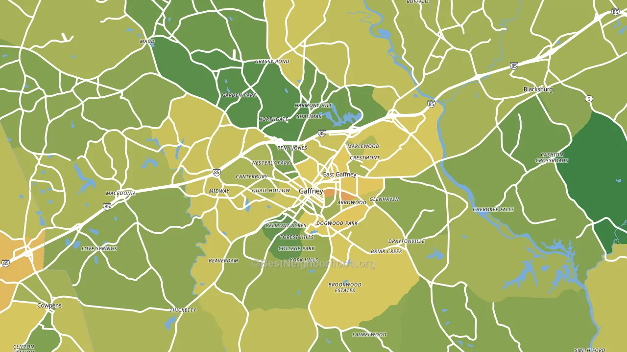 Cherokee County, SC block-group voter-turnout map