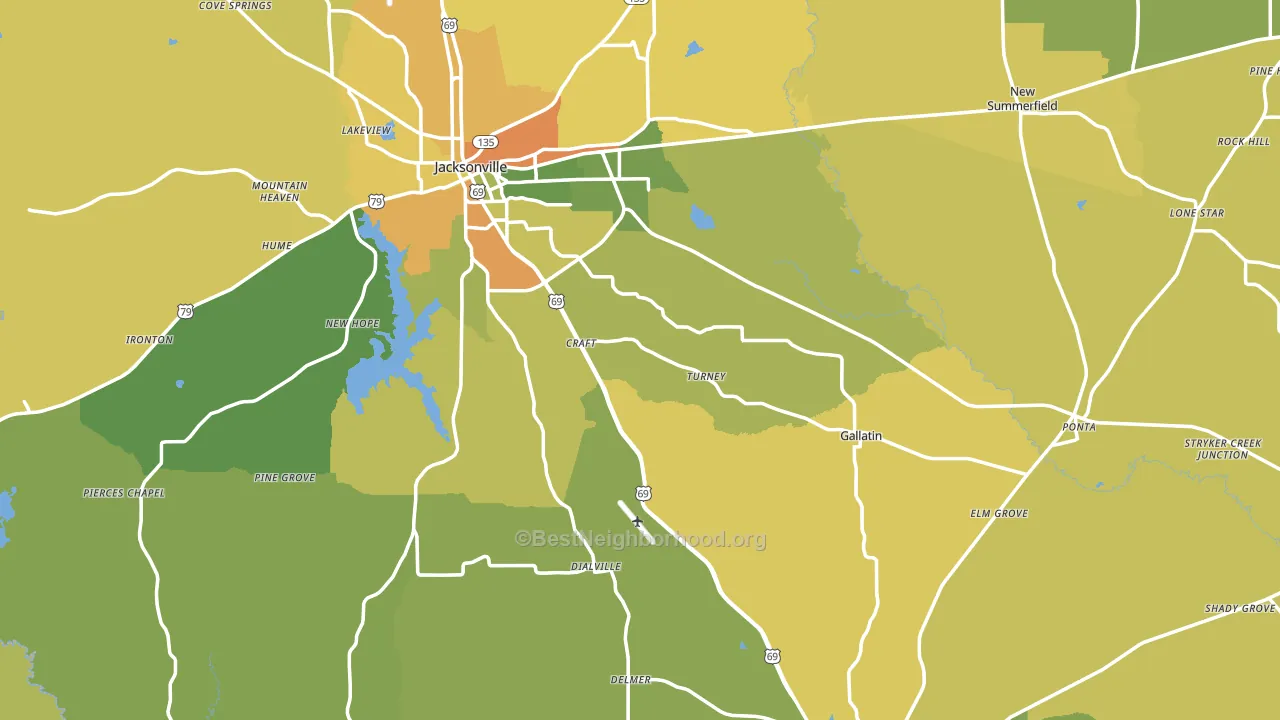 Cherokee County, TX block-group voter-turnout map