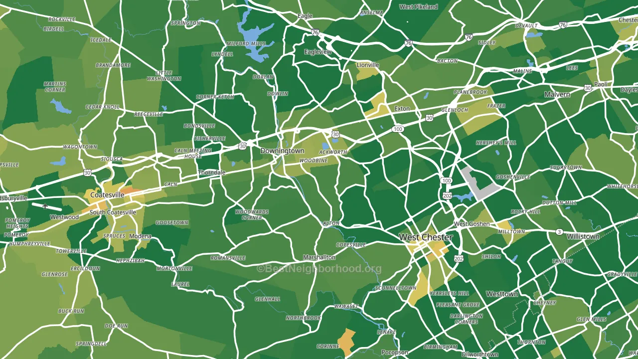 Chester County, PA block-group voter-turnout map