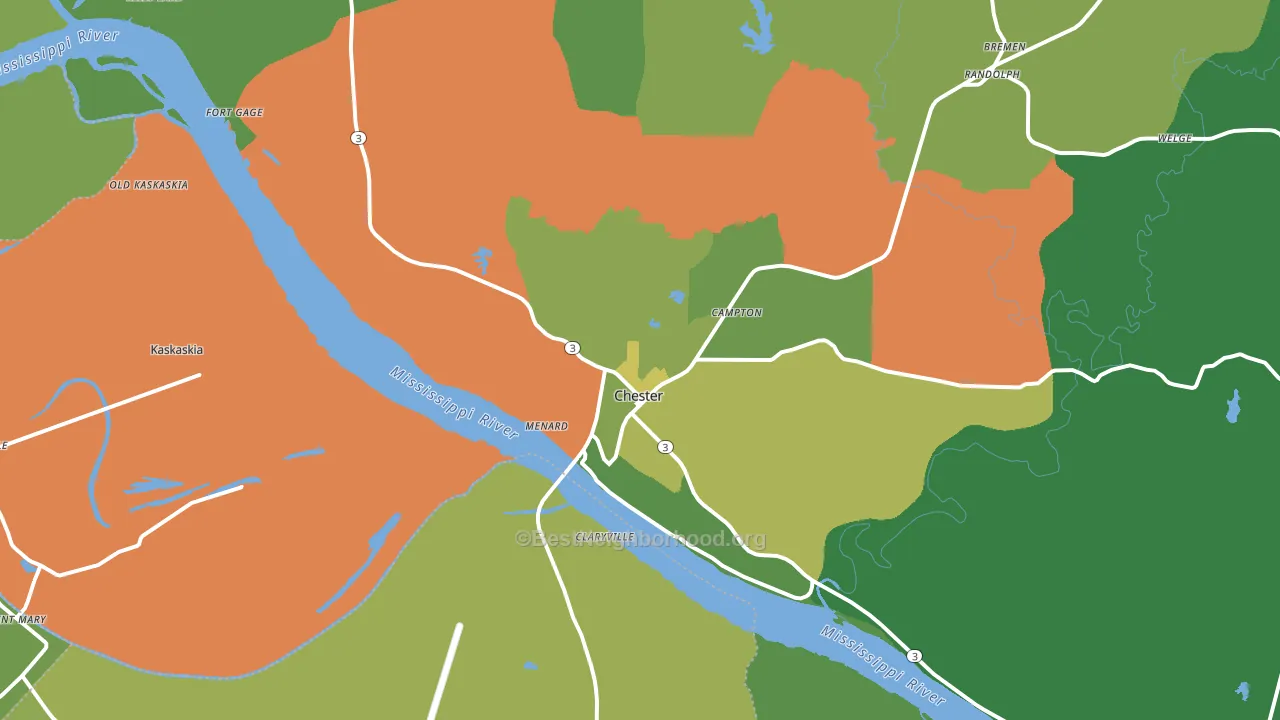 Chester, IL block-group voter-turnout map