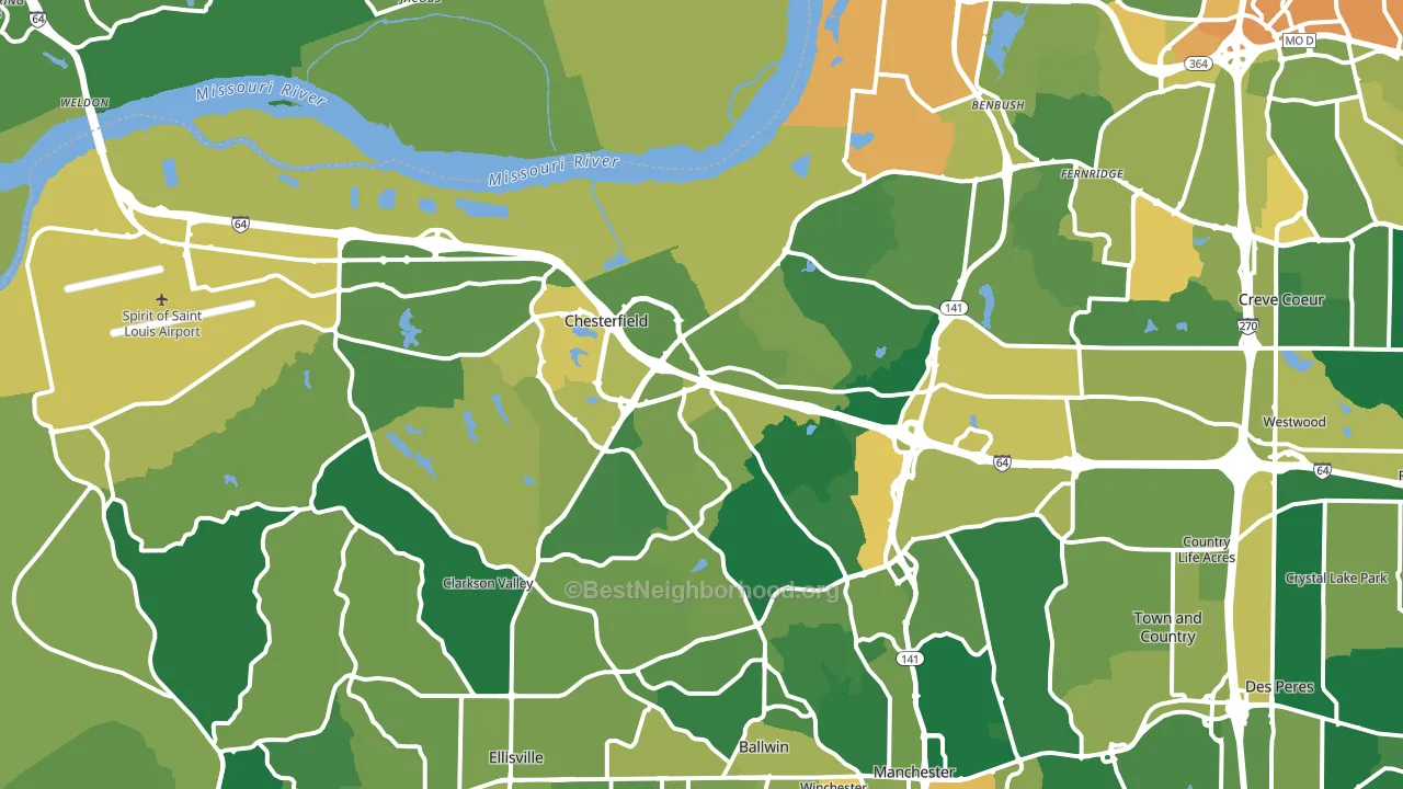Chesterfield, MO block-group voter-turnout map
