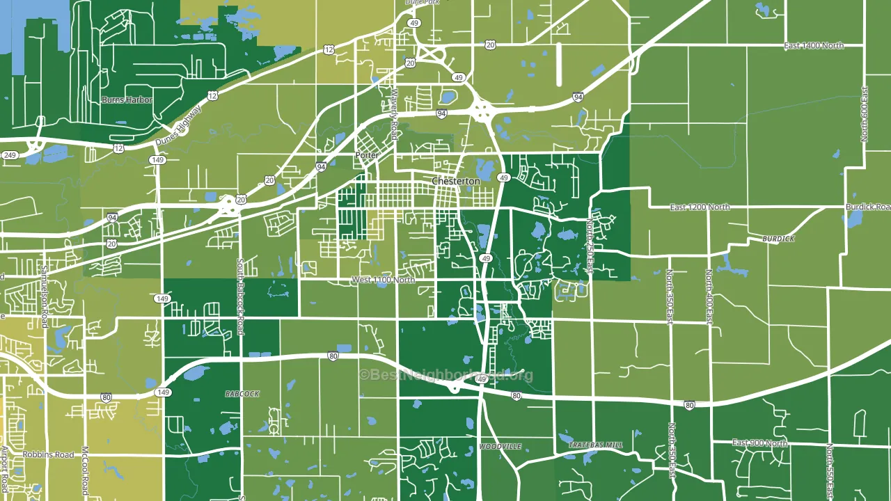 Chesterton, IN block-group voter-turnout map