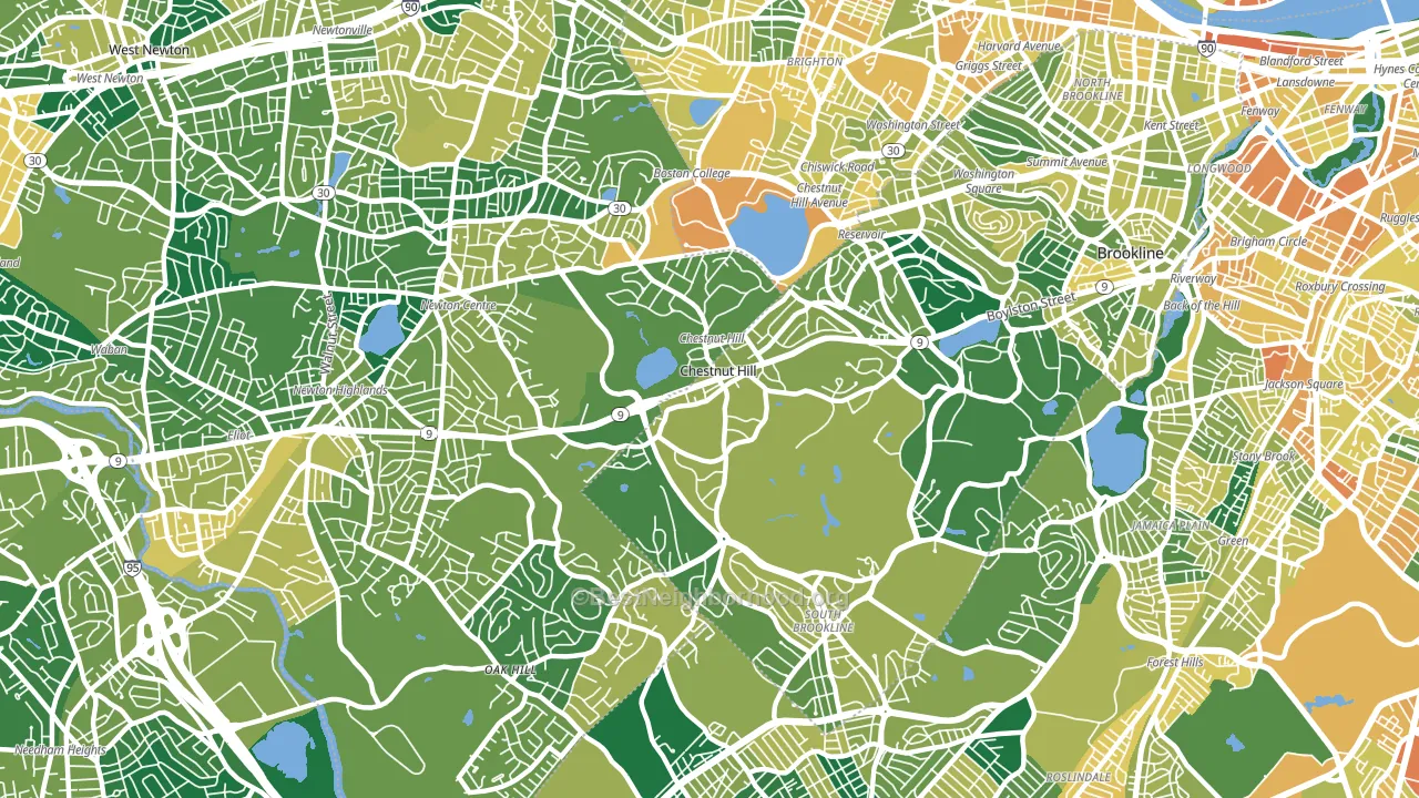 Chestnut Hill, MA block-group voter-turnout map