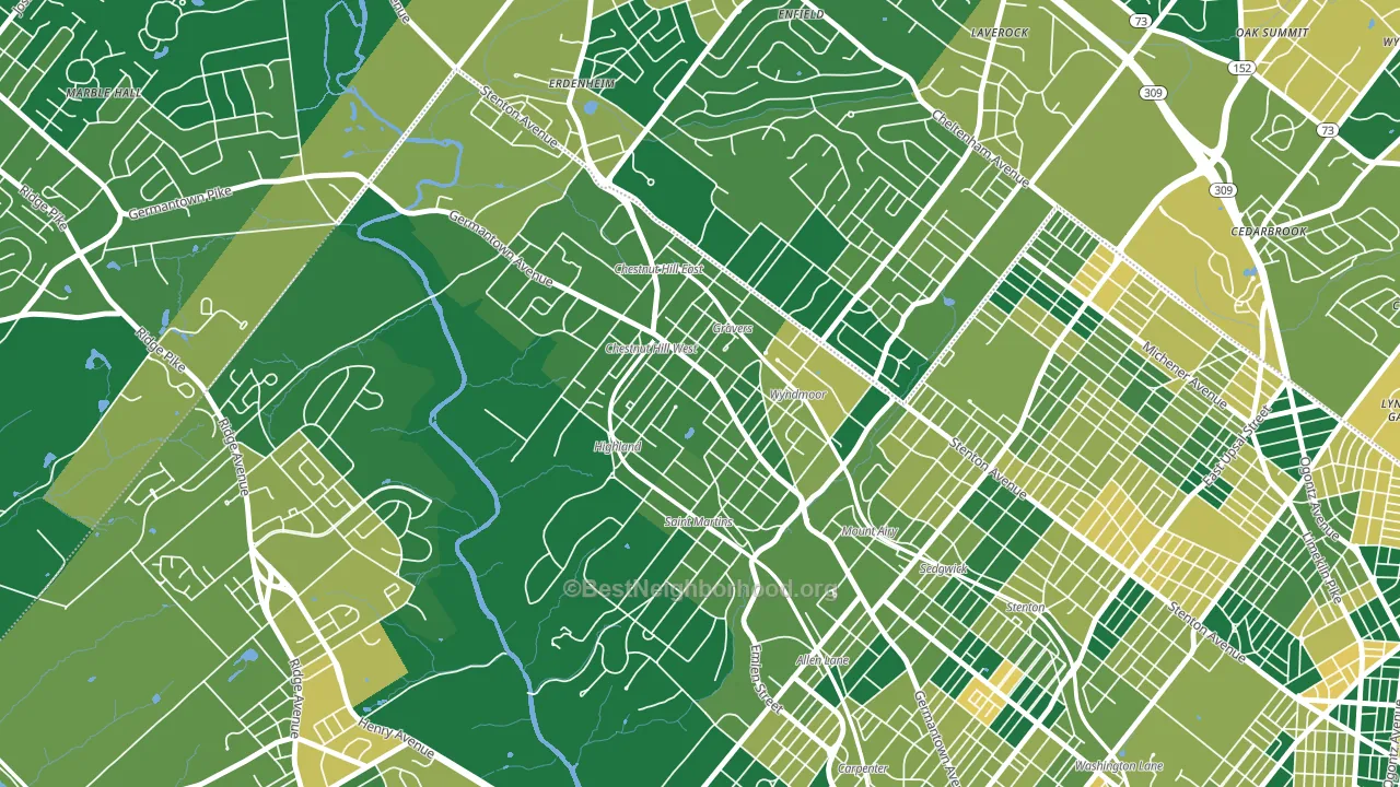 Chestnut Hill, Philadelphia, PA block-group voter-turnout map