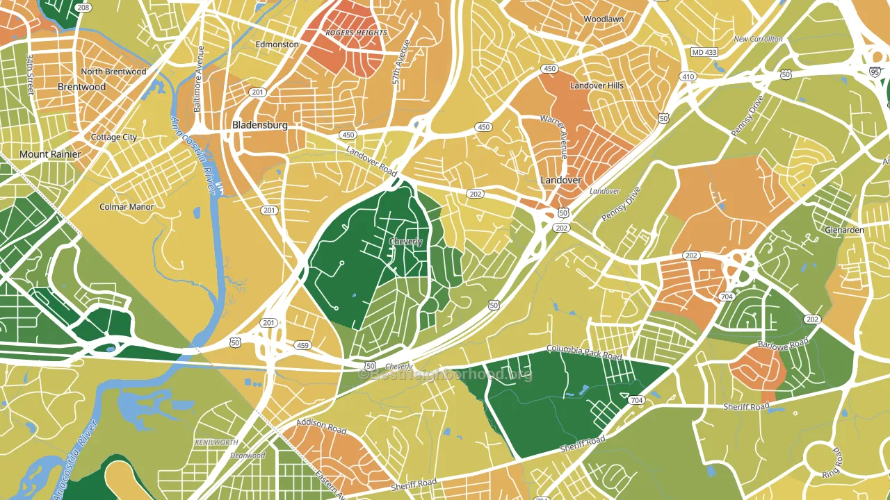 Cheverly, MD block-group voter-turnout map