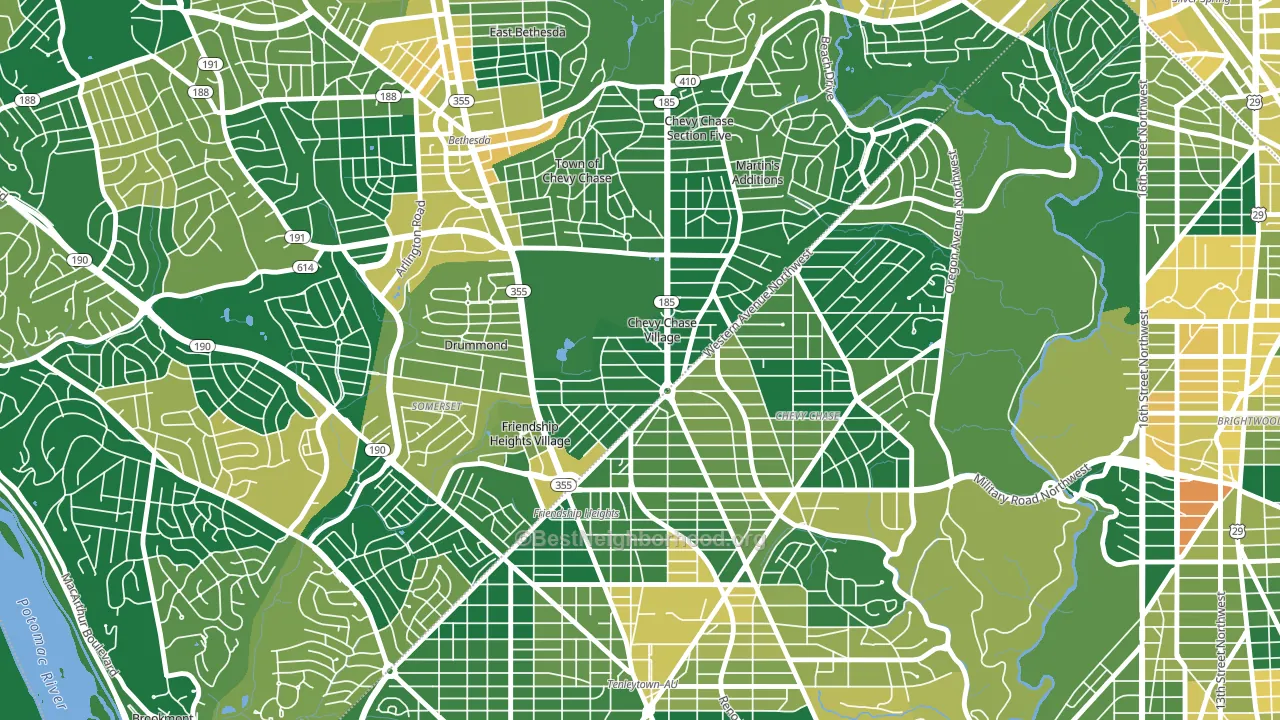 Chevy Chase Village, MD block-group voter-turnout map
