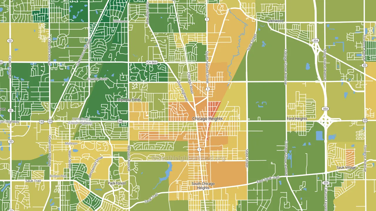 Chicago Heights, IL block-group voter-turnout map