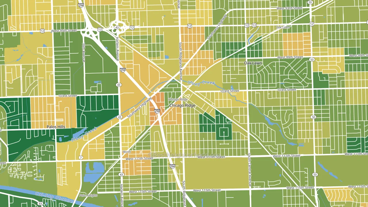 Chicago Ridge, IL block-group voter-turnout map