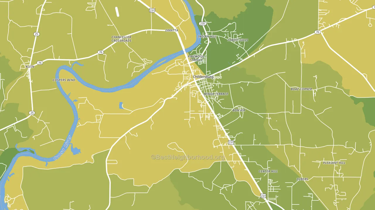 Childersburg, AL block-group voter-turnout map