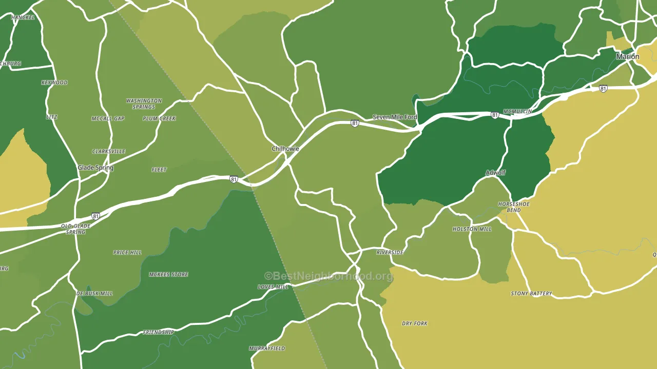 Chilhowie, VA block-group voter-turnout map