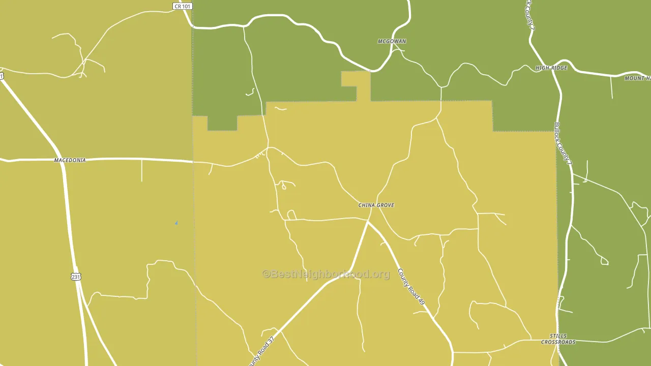 China Grove, AL block-group voter-turnout map